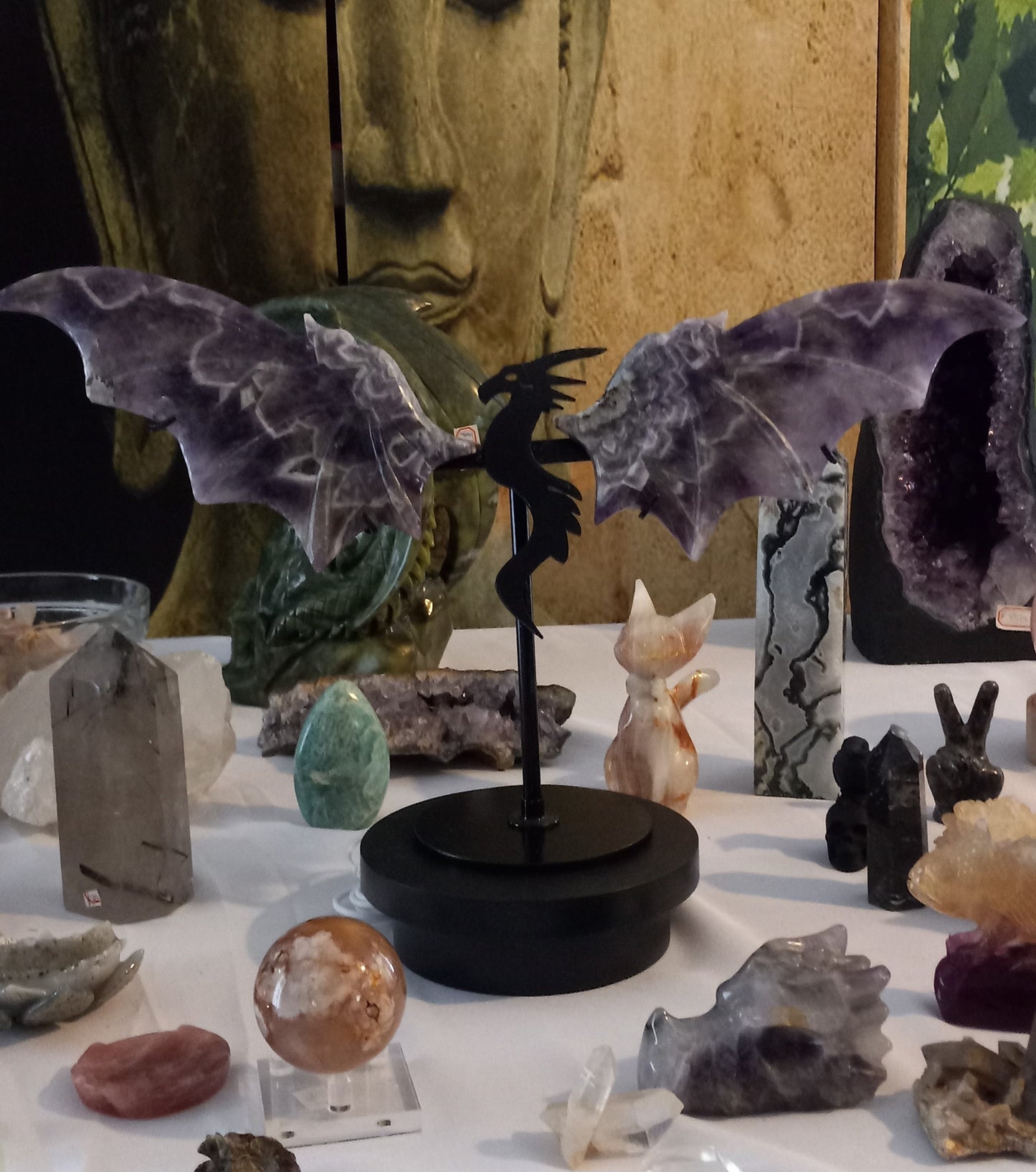 Dream amethyst dragon wings on stand